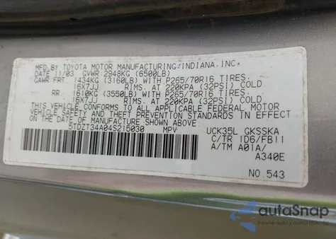 2004 Toyota Sequoia Sr5 V8 z USA, uszkodzony, nr VIN 5TDZT34A04S215030